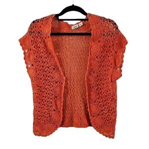 🌹Cato Orange Crochet summer jacket sz S